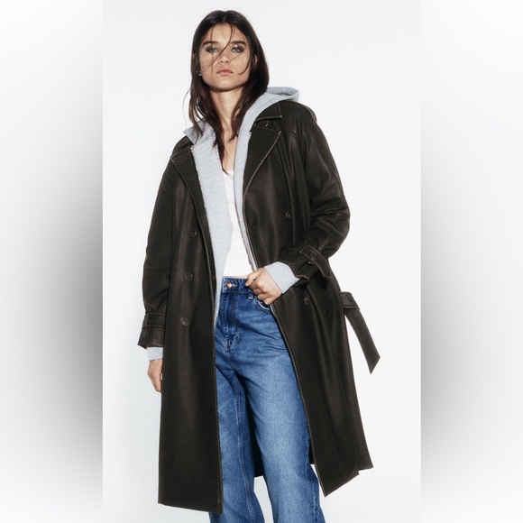 Zara Jackets & Blazers - Distress faux leather trench coat